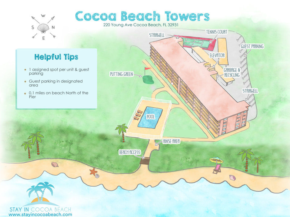 cocoa beach towers map infographic